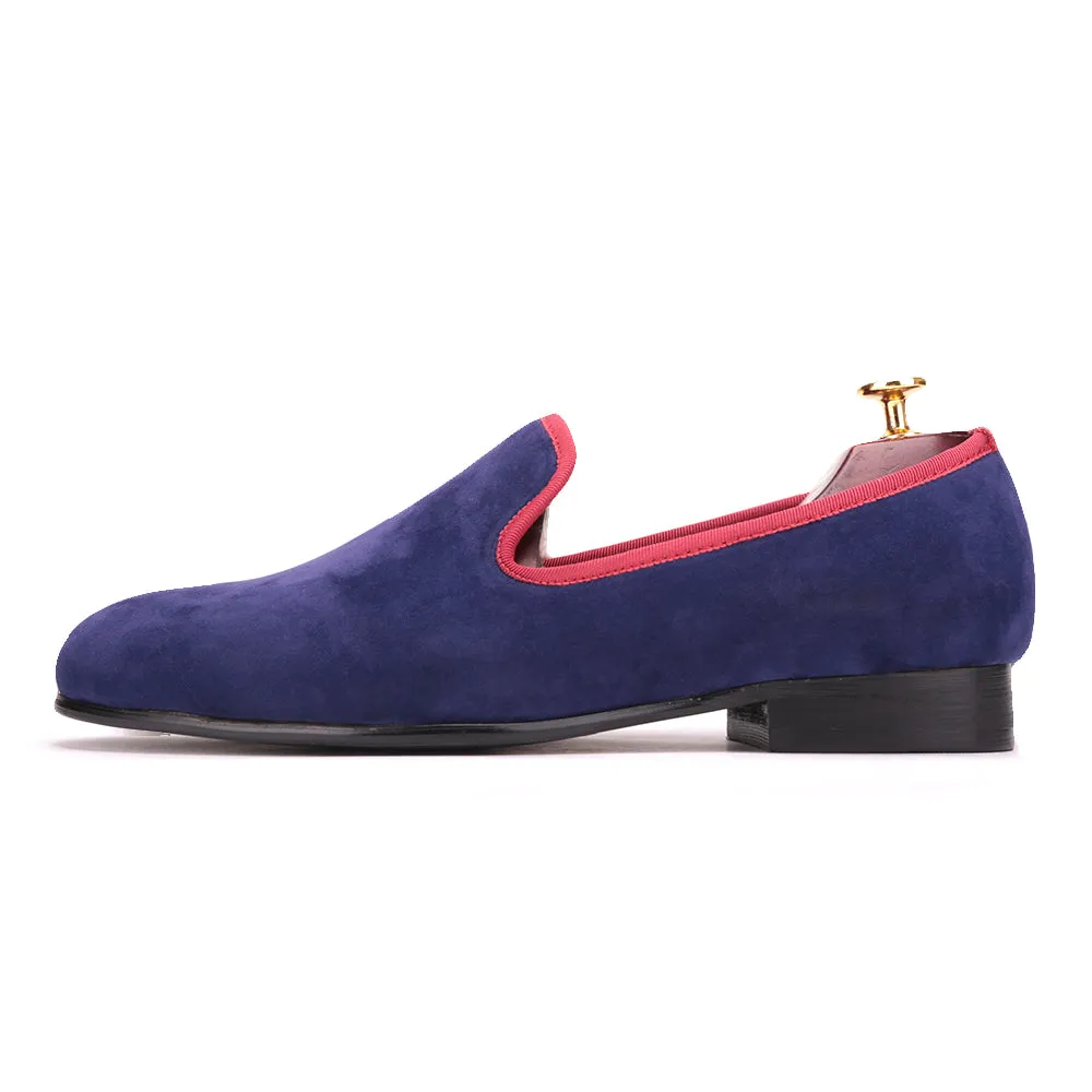 OneDrop Handmade Men Velvet Dress Shoes Black Red Trim Wedding Party Prom Loafers Black Bit Loafers