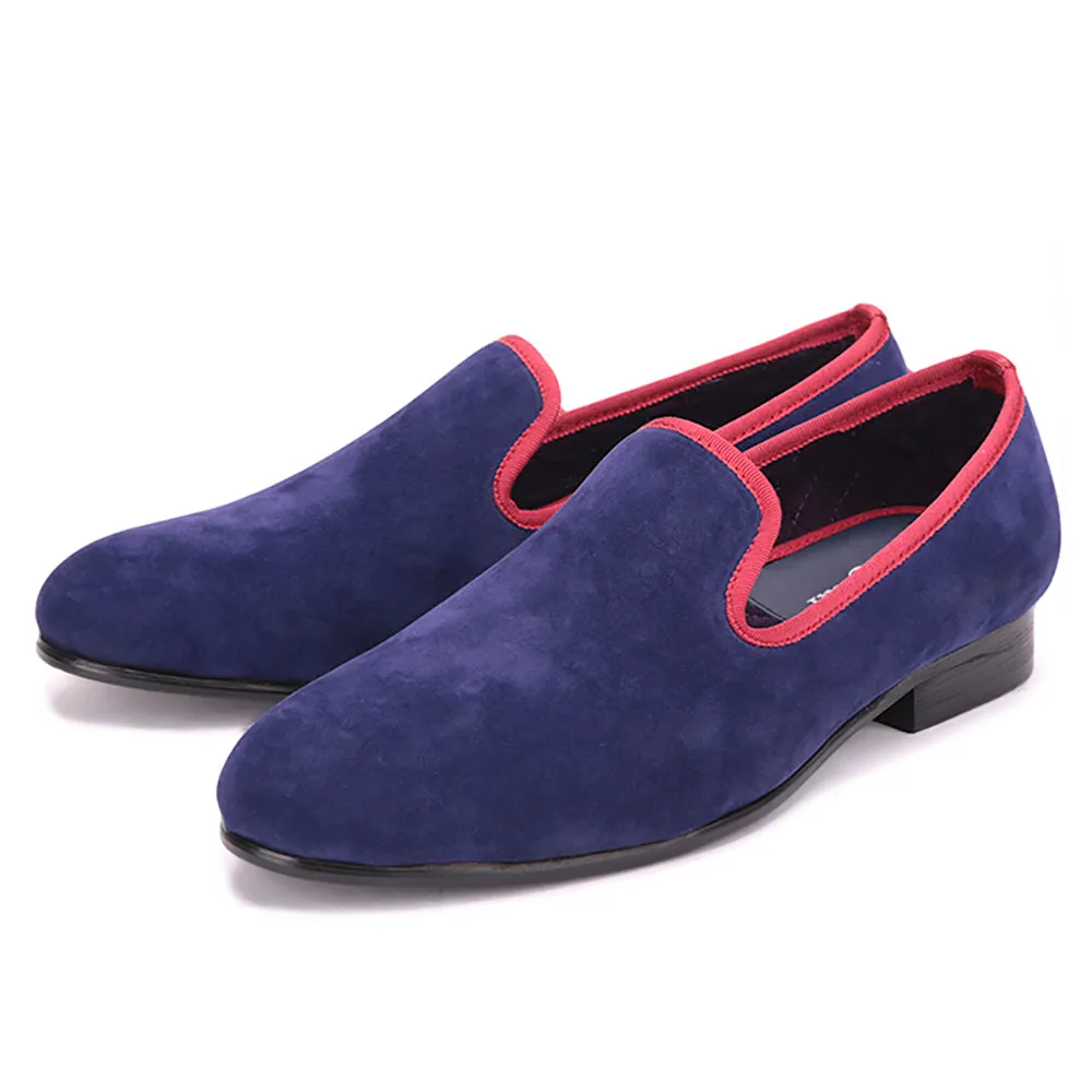 OneDrop Handmade Men Velvet Dress Shoes Black Red Trim Wedding Party Prom Loafers Patent Leather Loafers