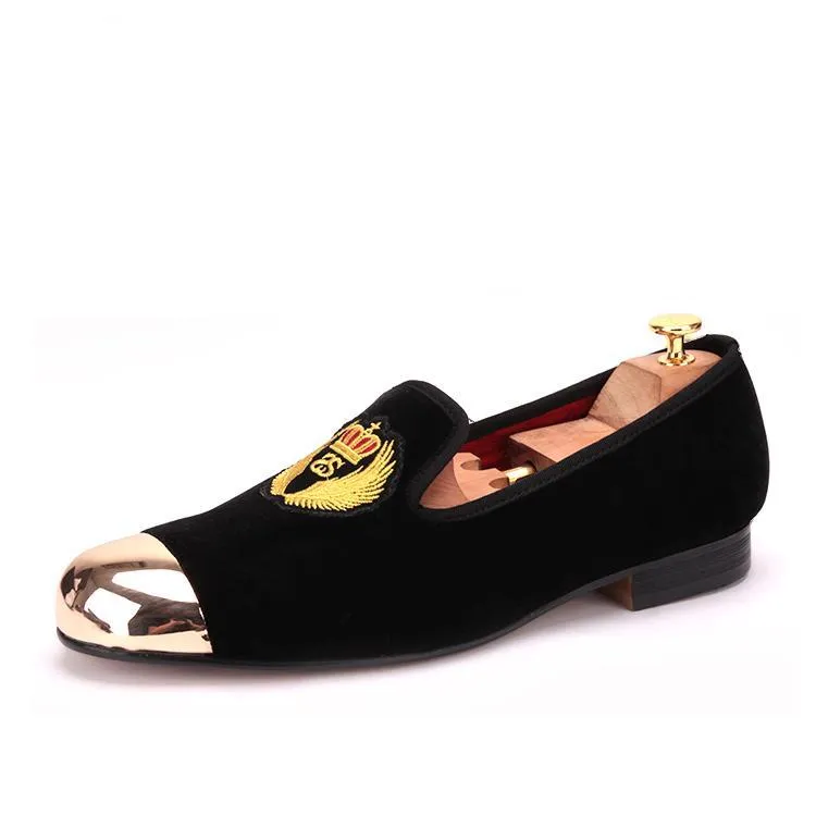 OneDrop Handmade Men Velvet Metal Toe Embroidery Dress Shoes Party Wedding Prom Loafers Designer Platform Loafers