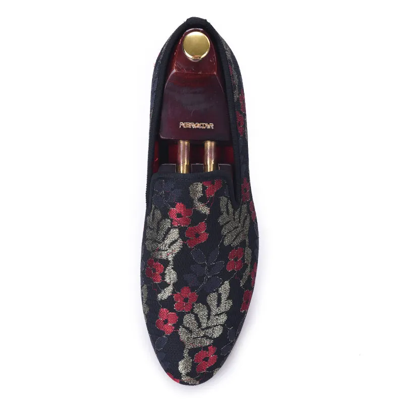 Loafers With Wide Leg Pants OneDrop Handmade Sequined Cloth Printing Men Dress Shoes Flower Party Wedding Prom Loafers