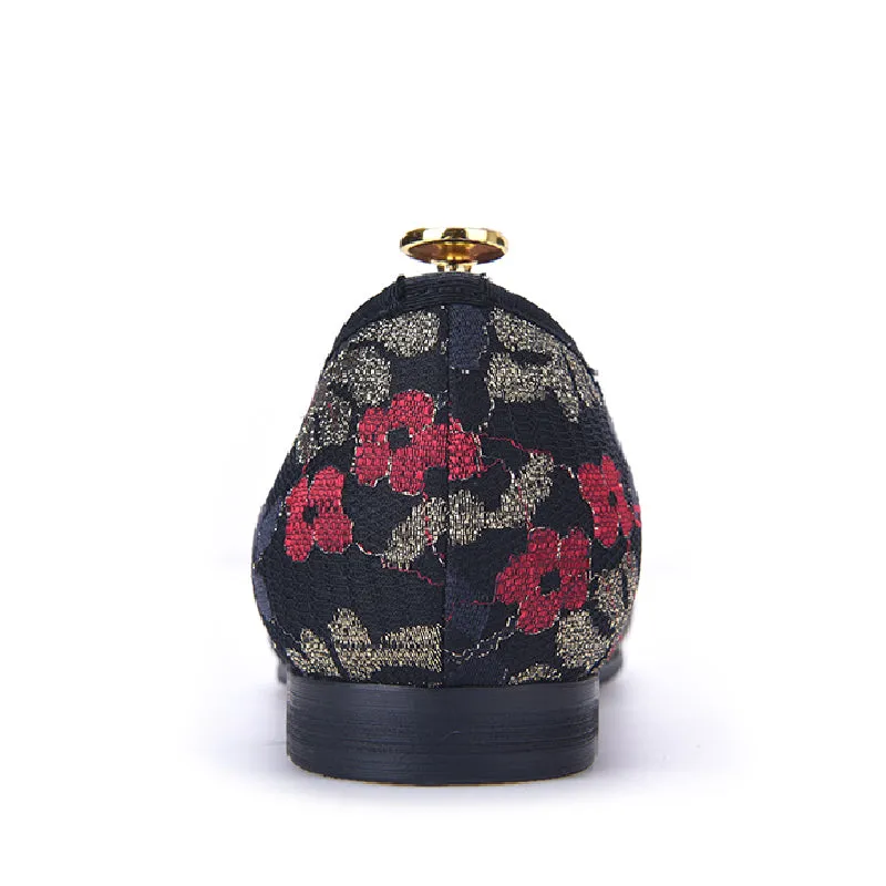 Sam Edleman Loafers OneDrop Handmade Sequined Cloth Printing Men Dress Shoes Flower Party Wedding Prom Loafers