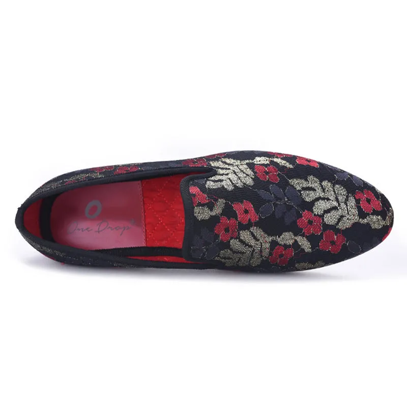 OneDrop Handmade Sequined Cloth Printing Men Dress Shoes Flower Party Wedding Prom Loafers Peter Millar Loafers