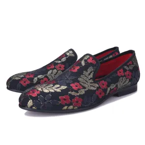 OneDrop Handmade Sequined Cloth Printing Men Dress Shoes Flower Party Wedding Prom Loafers Shoes Loafers