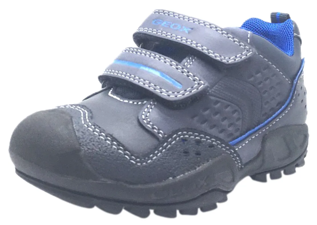 Geox Boy's Savage Navy Royal Blue Leather Double Hook and Loop Sporty Sole Low Top Sneaker Asics Gel Rocket 8 Volleyball Shoe