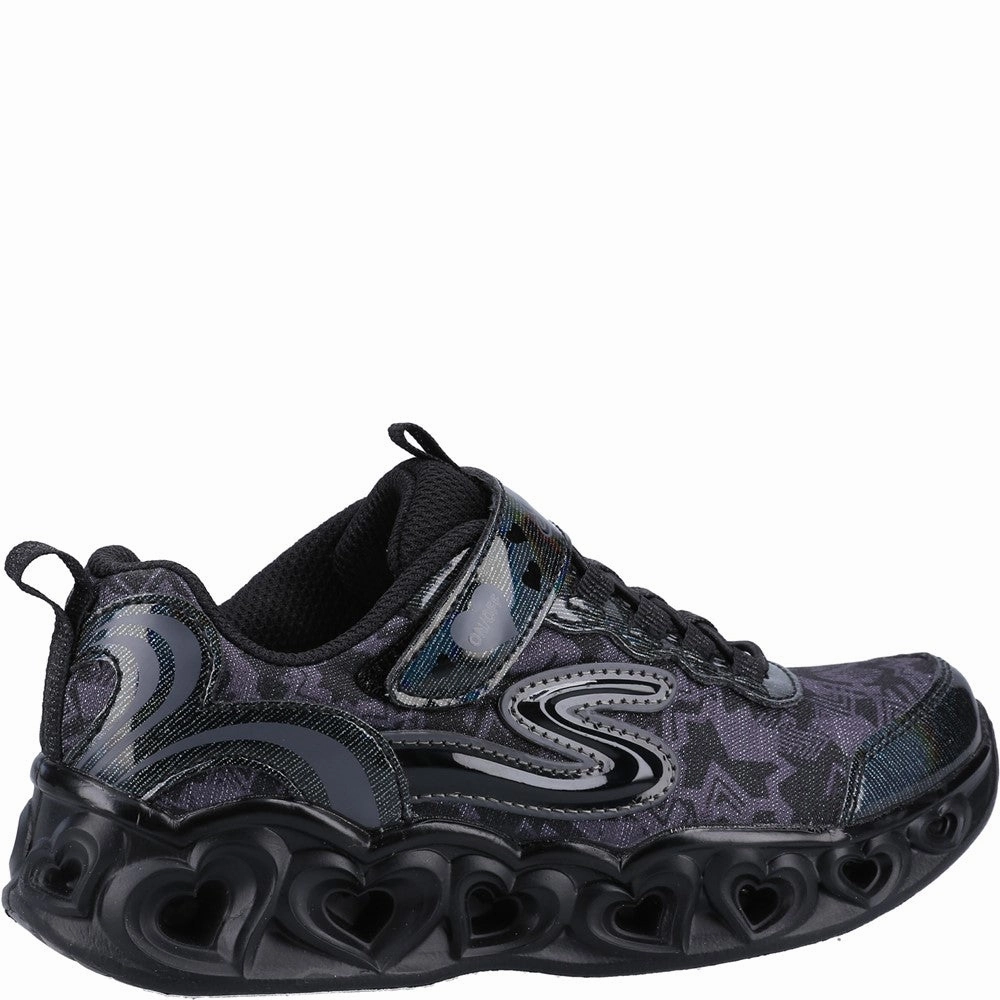 Cushioned Skechers Heart Lights Graphic Gore & Strap Lighted Heart Midsole Trainer