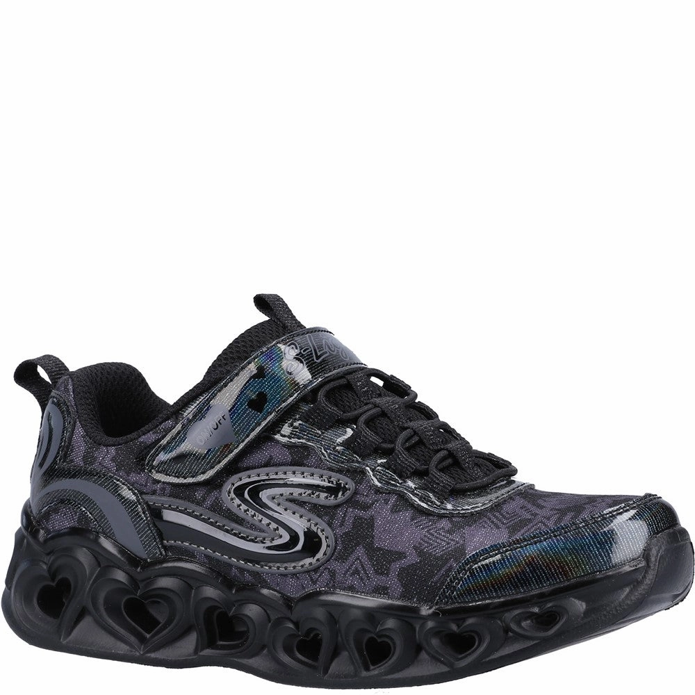 Skechers Heart Lights Graphic Gore & Strap Lighted Heart Midsole Trainer Durable Feel Stretchable Upper