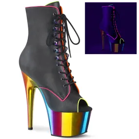 7 Inch Heel ADORE-1021RC-02 Black Pu Rainbow Chrome Crepe Sole Work Boots