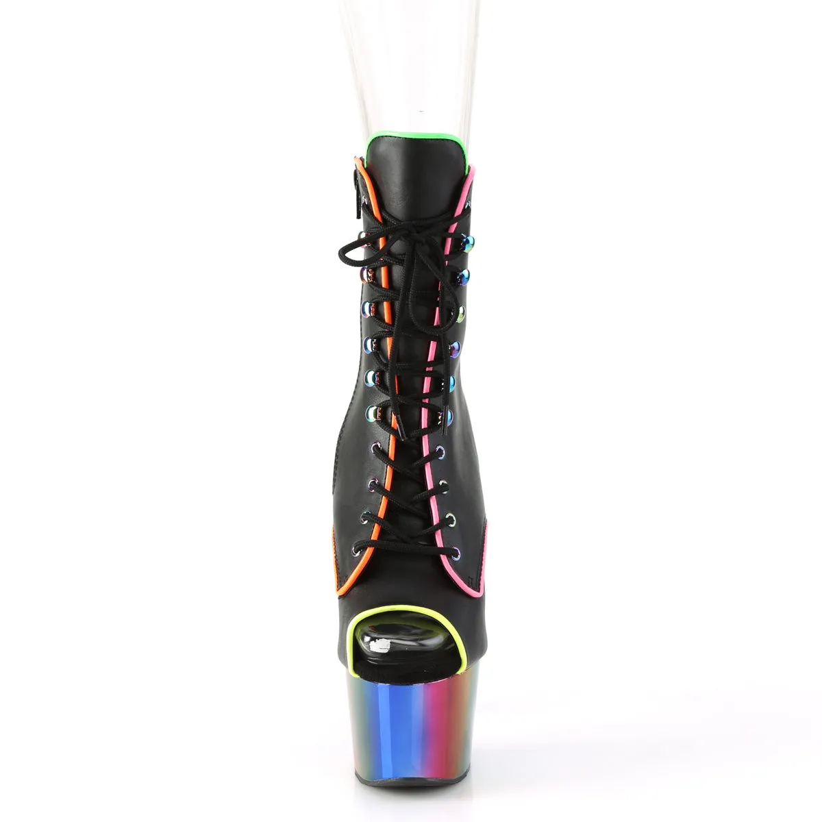 Duct Work Boots 7 Inch Heel ADORE-1021RC-02 Black Pu Rainbow Chrome