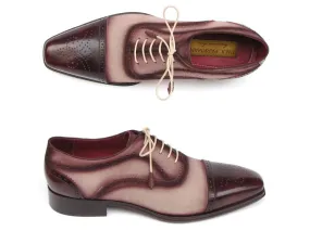 Red Leather Dress Shoes Paul Parkman Captoe Oxfords Bordeaux Beige - 024-BRR