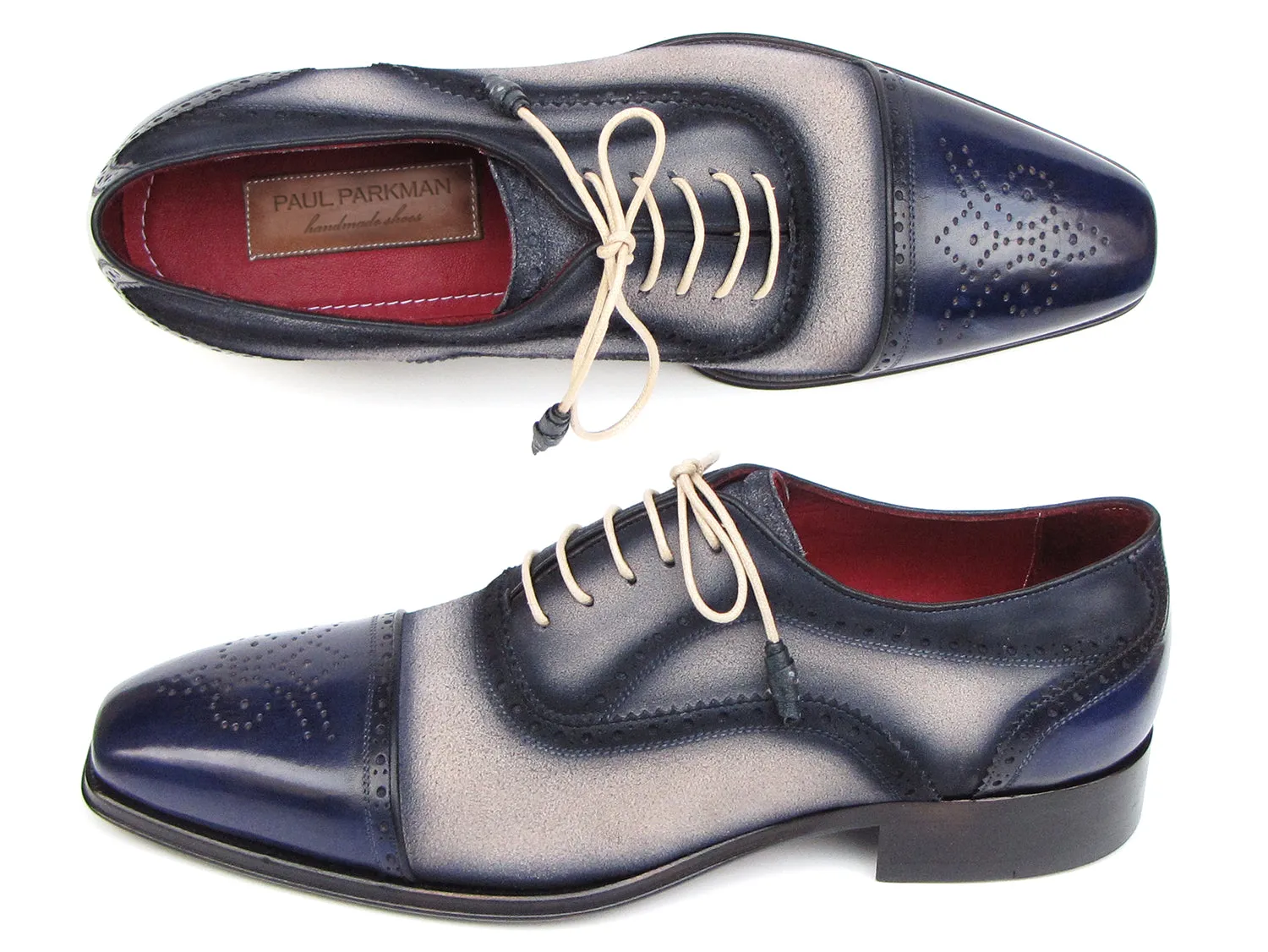 Paul Parkman Captoe Oxfords Navy, Beige (ID#024-BLS) Guys Dress Shoes