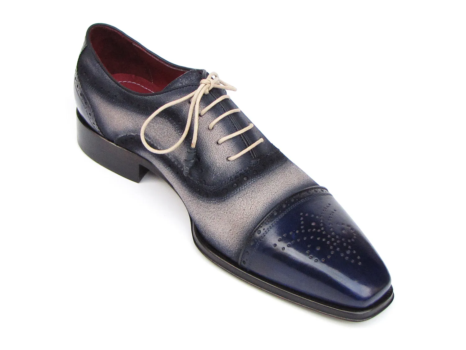 Paul Parkman Captoe Oxfords Navy, Beige (ID#024-BLS) On Dress Shoes