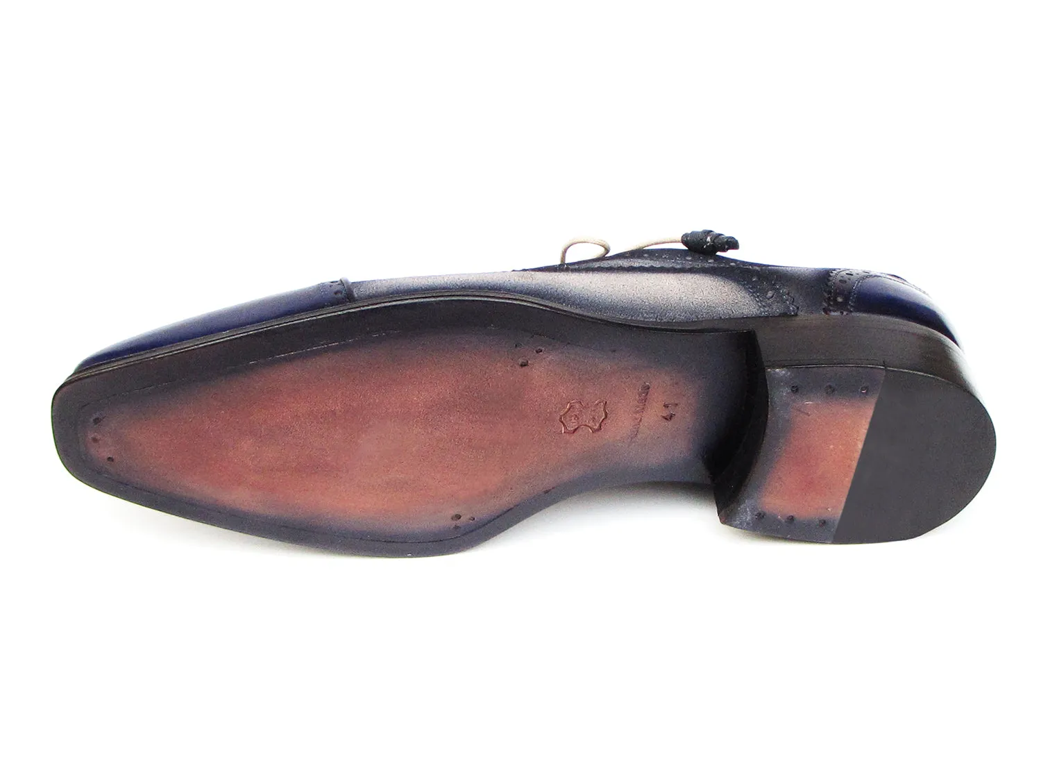 Shiny Dress Shoes Paul Parkman Captoe Oxfords Navy, Beige (ID#024-BLS)