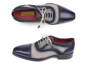 Paul Parkman Men's Captoe Oxfords - Navy / Beige Hand-Painted Suede Upper and Leather Sole (ID#024-BLS) Dress Shoes Modern