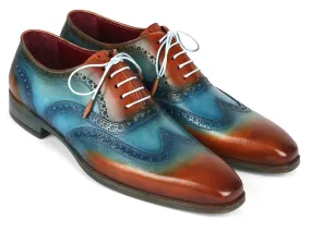 Arch Support For Dress Shoes Paul Parkman Men's Wingtip Oxfords Turquoise & Tobacco (ID#228-TRQ)