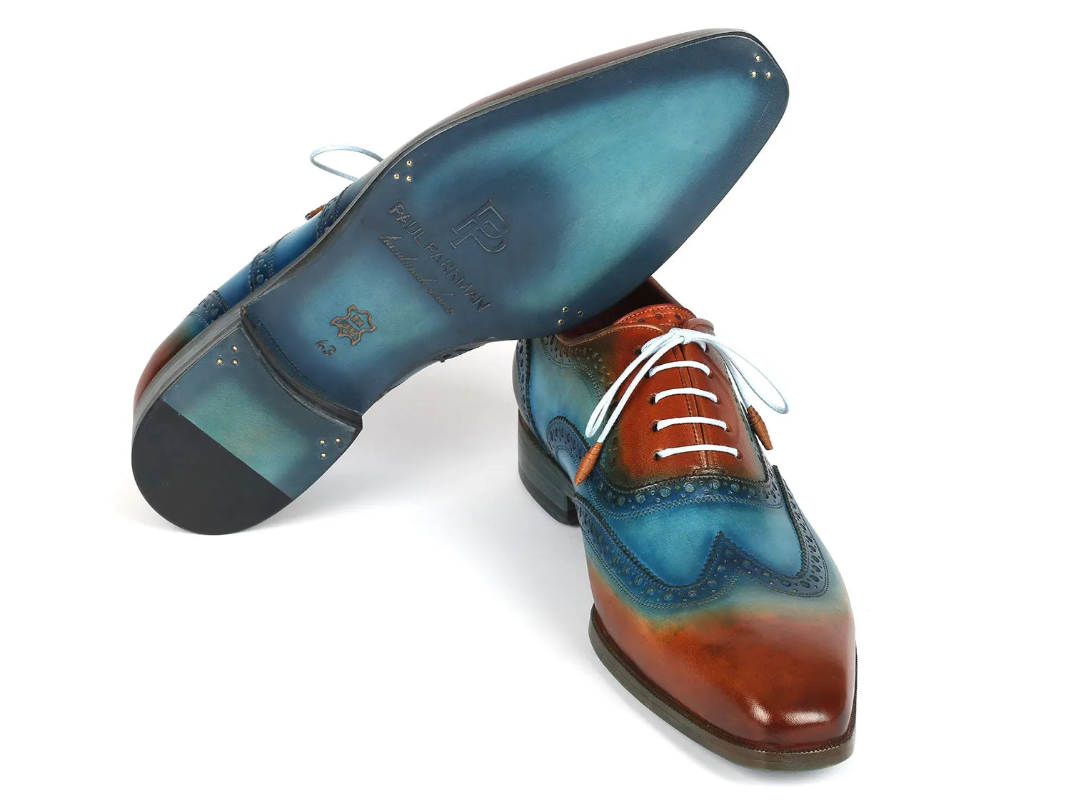 Paul Parkman Men's Wingtip Oxfords Turquoise & Tobacco (ID#228-TRQ) Dress Shoes Near Me