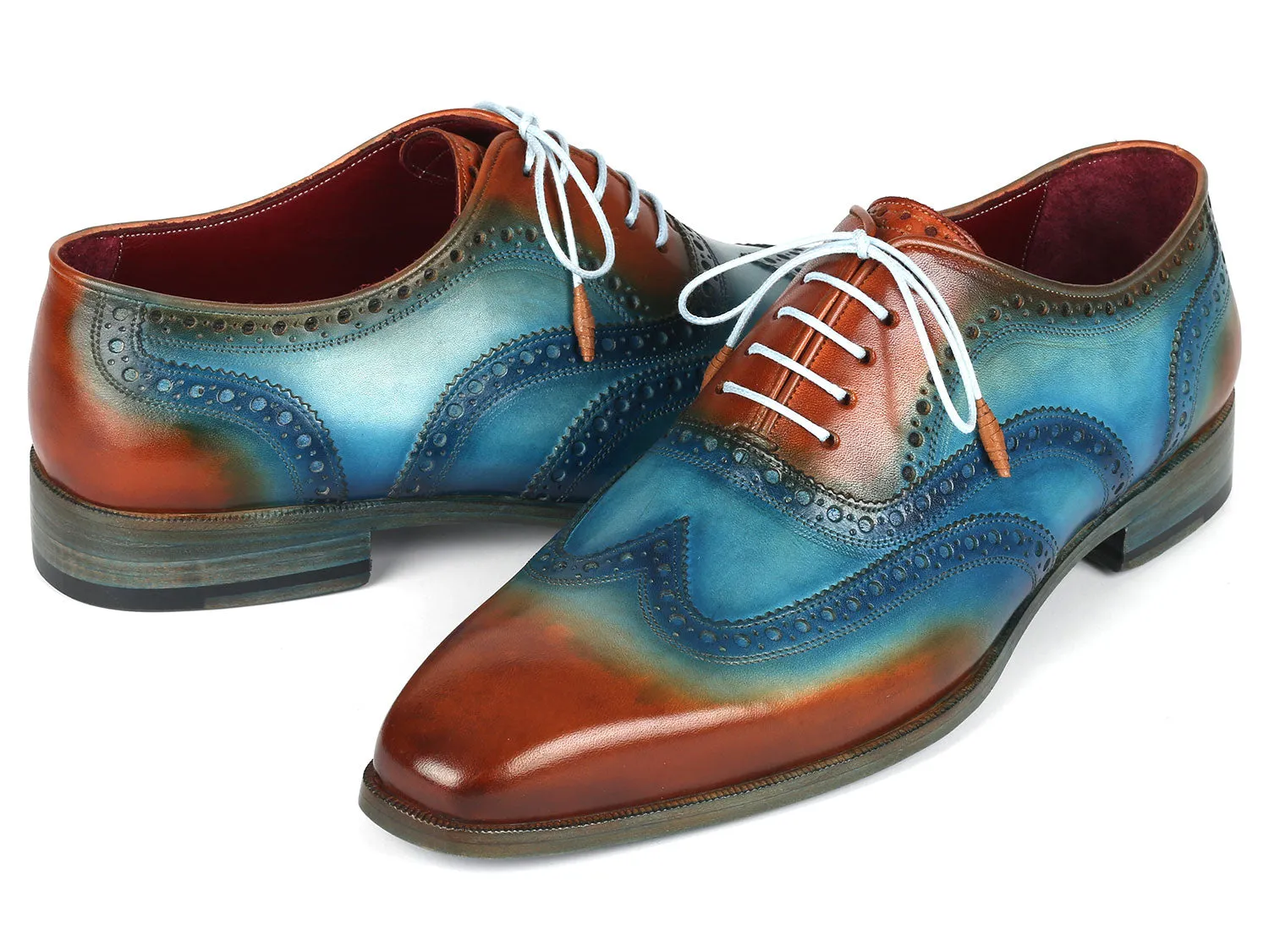 Paul Parkman Men's Wingtip Oxfords Turquoise & Tobacco (ID#228-TRQ) Dressing Shoes