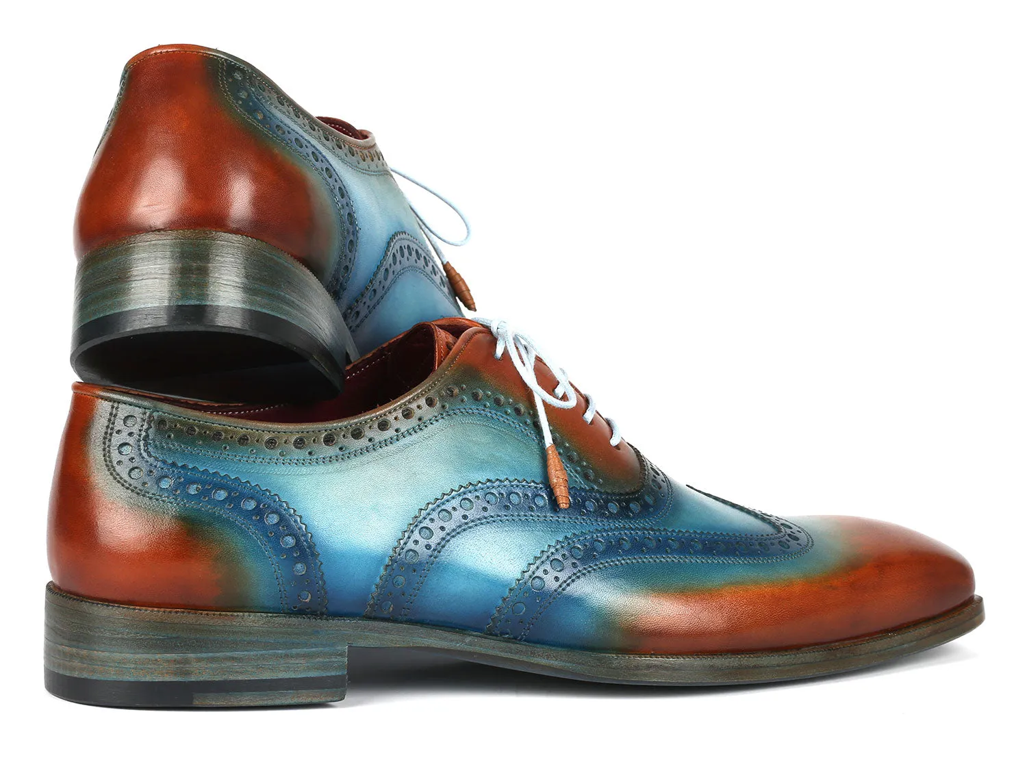 Dress Shoe Arch Support Inserts Paul Parkman Men's Wingtip Oxfords Turquoise & Tobacco (ID#228-TRQ)
