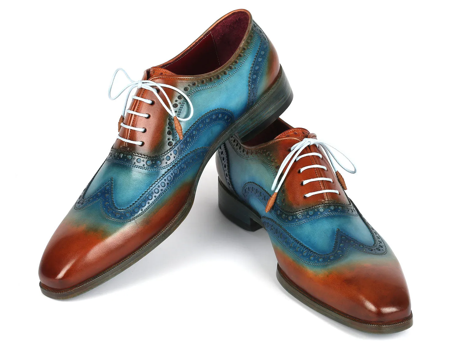 Dress Socks Match Shoes Or Pants Paul Parkman Men's Wingtip Oxfords Turquoise & Tobacco (ID#228-TRQ)