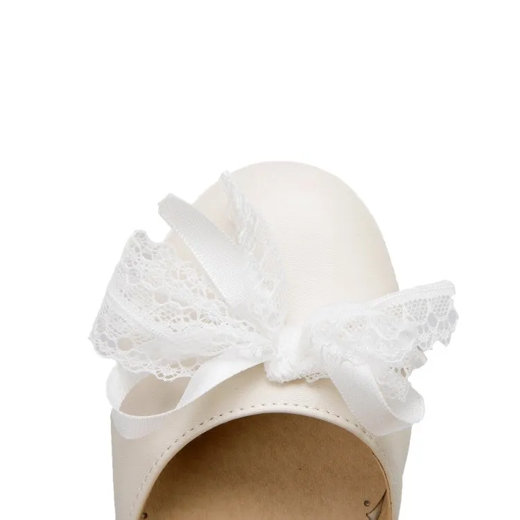 Women's Lace Knot Ankle Strap Flat Sandals Wedding Shoes Flats Wide Width