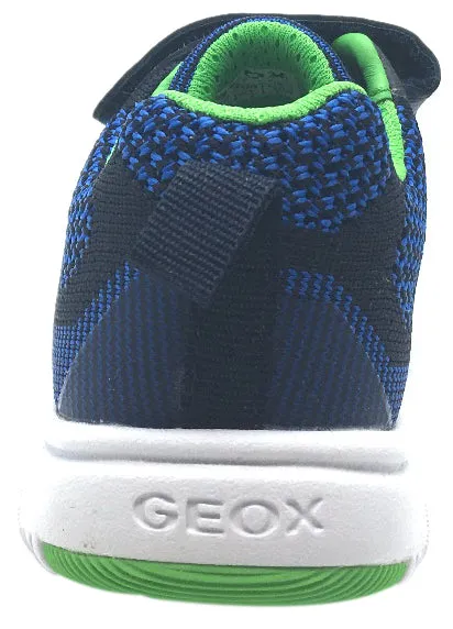 Geox Boy's Xunday Navy Blue Green Lightweight Textile Hook and Loop Strap Elastic Lace Sporty Low Top Breathable Sneaker Asics Running Shoes Kayano 26