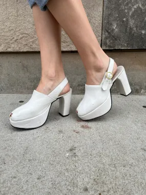 70s White Leather Slingback Platform Shoes, Gino Bellini Crazy Light Adidas Basketball Shoes