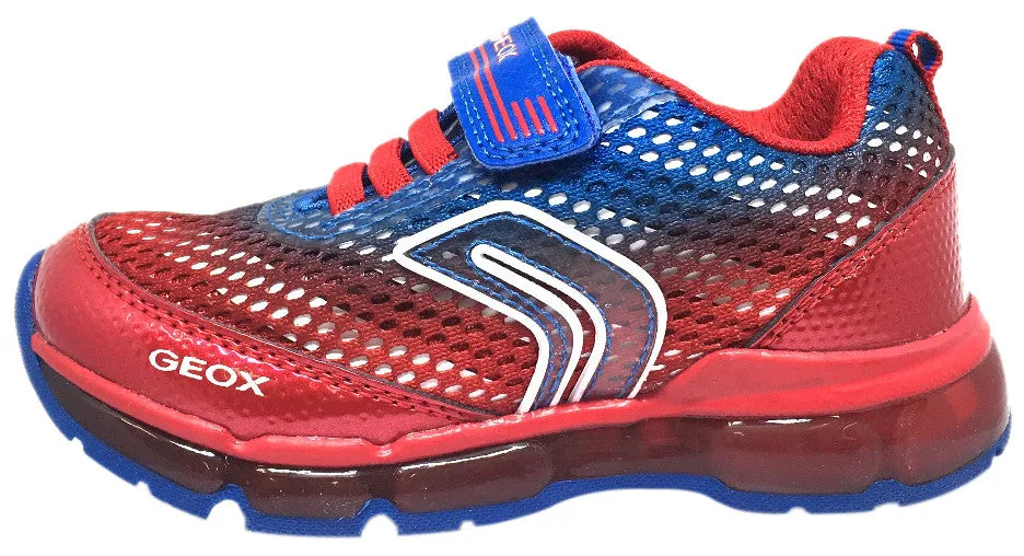 Geox Respira Boy's Android Royal Blue & Red Mesh Light Up Double Hook and Loop Sneaker Asics Shoes For Knee Pain