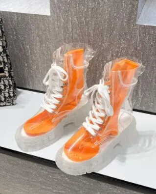 Rubber Cowboy Rain Back to school outfit lovevop  Women  Platform Transparant Free Socks Ankle Boots Ladies New Original Lace-Up Rain Boots Female Breathable Casual Booties