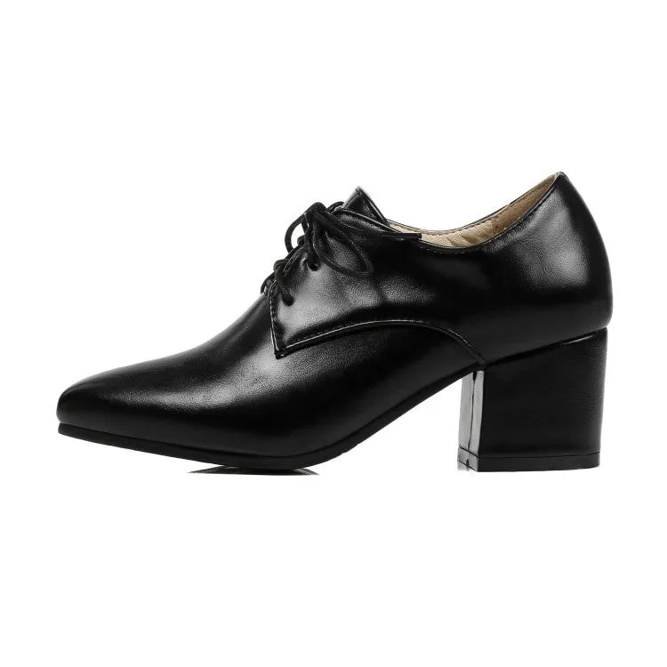 Women's Pu Leather Lace Up High Heel Shoes Jade Green Heels