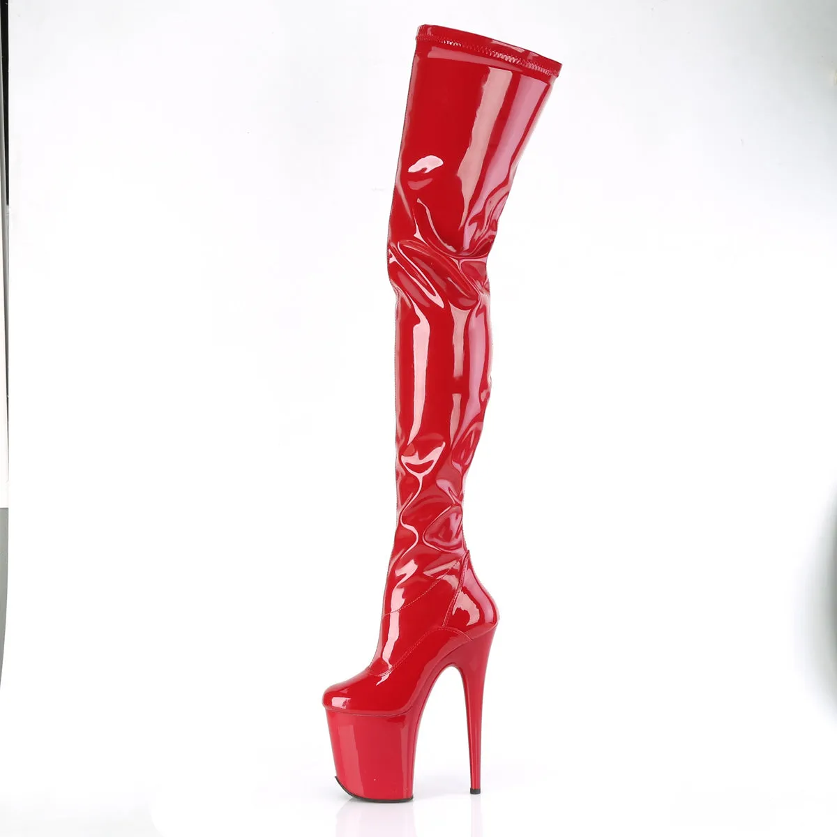 8 Inch Heel FLAMINGO-4000 Red Stretch Patent Work Boots Outfit