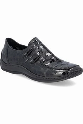 Marathon Pace Rieker Ladies slip on shoe L1751 02 Black Croc