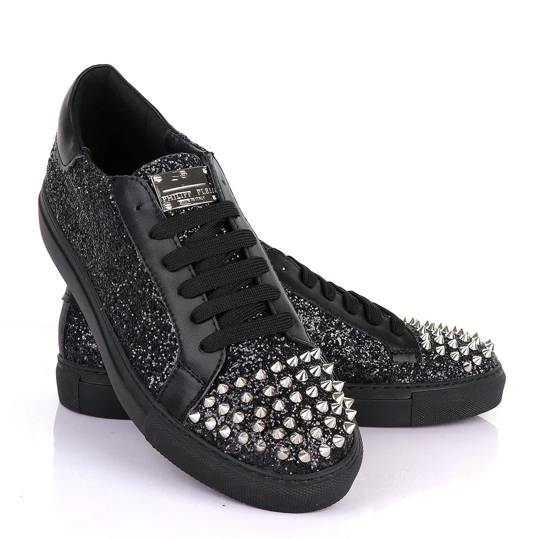 Philipp Plein Spikes and Studded Black Sneakers Asics 2160 Running Shoes