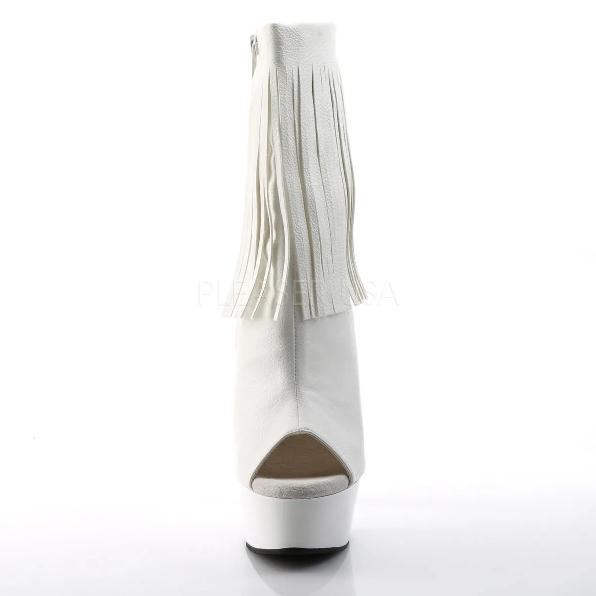Pleaser DELIGHT-1019 White Pu Open Toe Ankle Boots Dry Cracked Feet From Work Boots