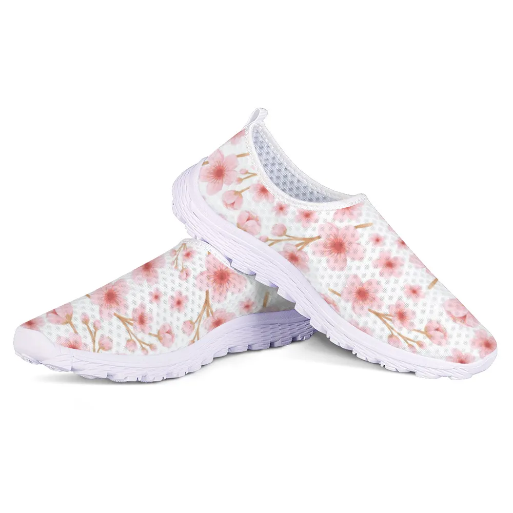 Japanese Pink Flowers White Non-Slip Sneakers Lightweight Asics Shoes Chart Size