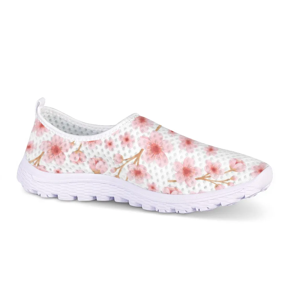 Japanese Pink Flowers White Non-Slip Sneakers Lightweight Best Asics Running Shoes For Pavement