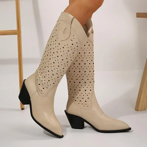 Copa Mundial Adidas Soccer Shoes Women's Fashion Hollow Chunky Heel Knee-High Boots 25997127S