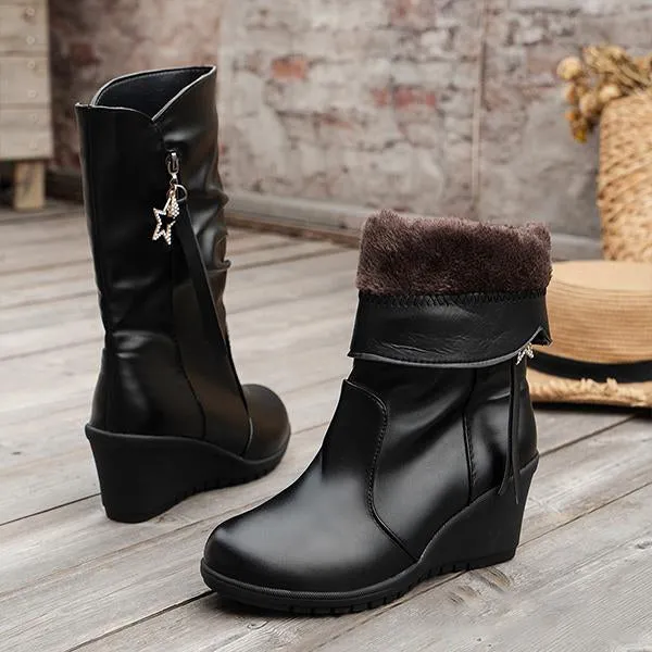 Women's Side Zipper Rhinestone Pendant Pleated Wedge Boots 01756583S Adidas Old School Shoes