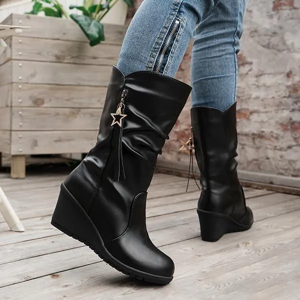 Adidas Stan Smith Lux Shoes Women's Side Zipper Rhinestone Pendant Pleated Wedge Boots 01756583S