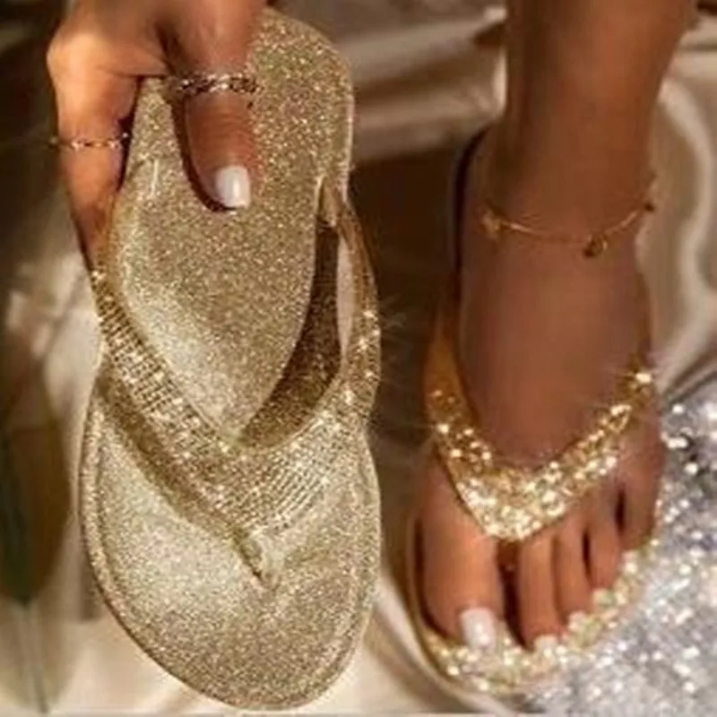 Bedroom Slippers Women Crystal Flip Flops Woman Bling Slippers sandal shoes