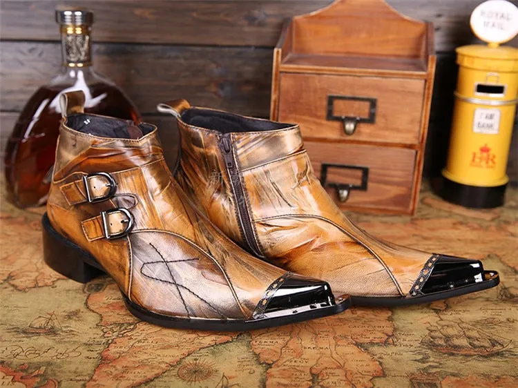 Hand Made Italian Military Dress Boots Steel Pointed Toe Men Shoes Pointed Toe Flat Boots