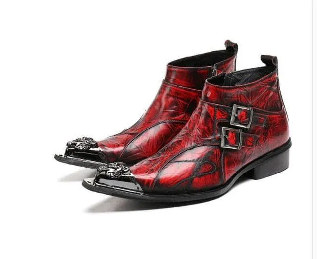 Hand Made Italian Military Dress Boots Steel Pointed Toe Men Shoes Knee High Boots With Heel