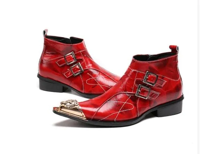 Hand Made Italian Military Dress Boots Steel Pointed Toe Men Shoes Tie Up Boots