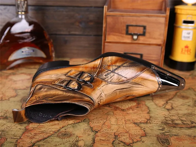 Goulash Boots Hand Made Italian Military Dress Boots Steel Pointed Toe Men Shoes