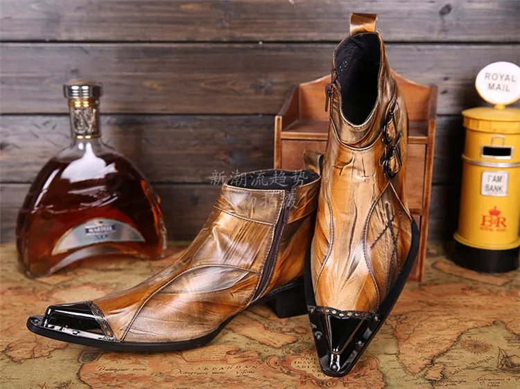 Ugg Boots Wedge Hand Made Italian Military Dress Boots Steel Pointed Toe Men Shoes