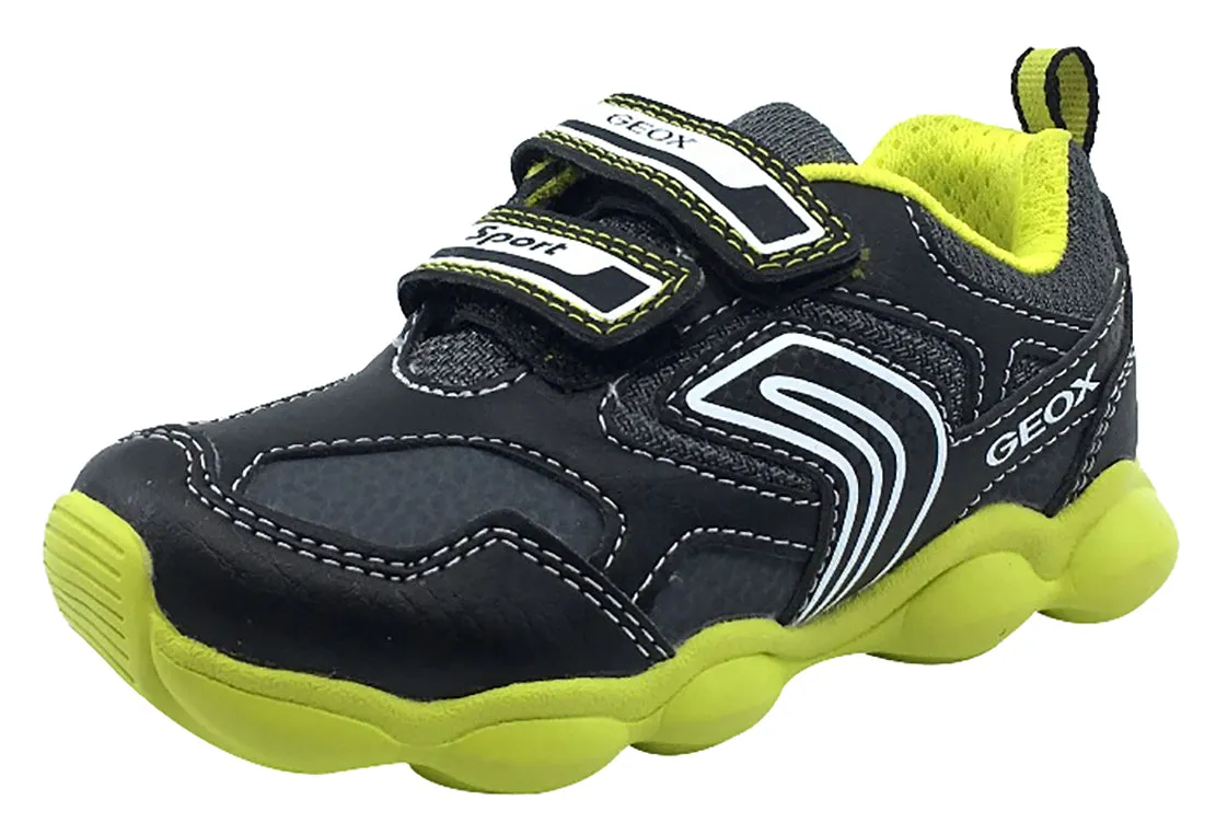 Geox Boy's Munfrey Leather Black/Lime Double Velcro Sneaker Asics Minimalist Shoes
