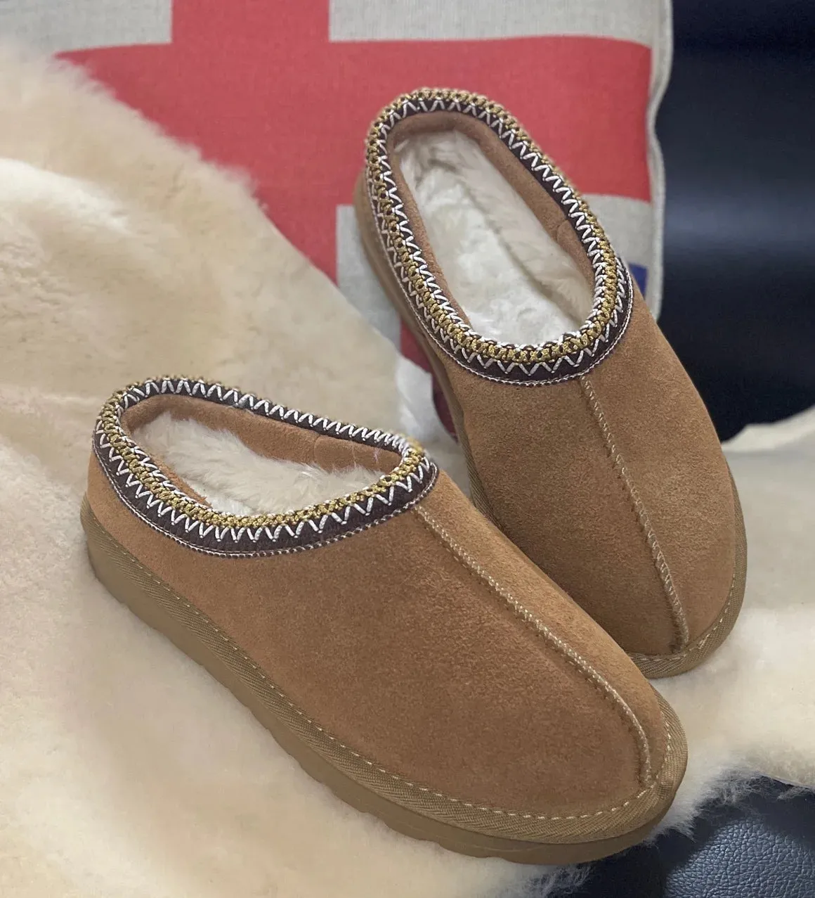 Winter Women Suede Slippers Genuine Leather Tasman Fur Slippers Tazz Shoes Ultra Mini Girls Boy Low-top Warm Boot Short Plush Geissman Slippers