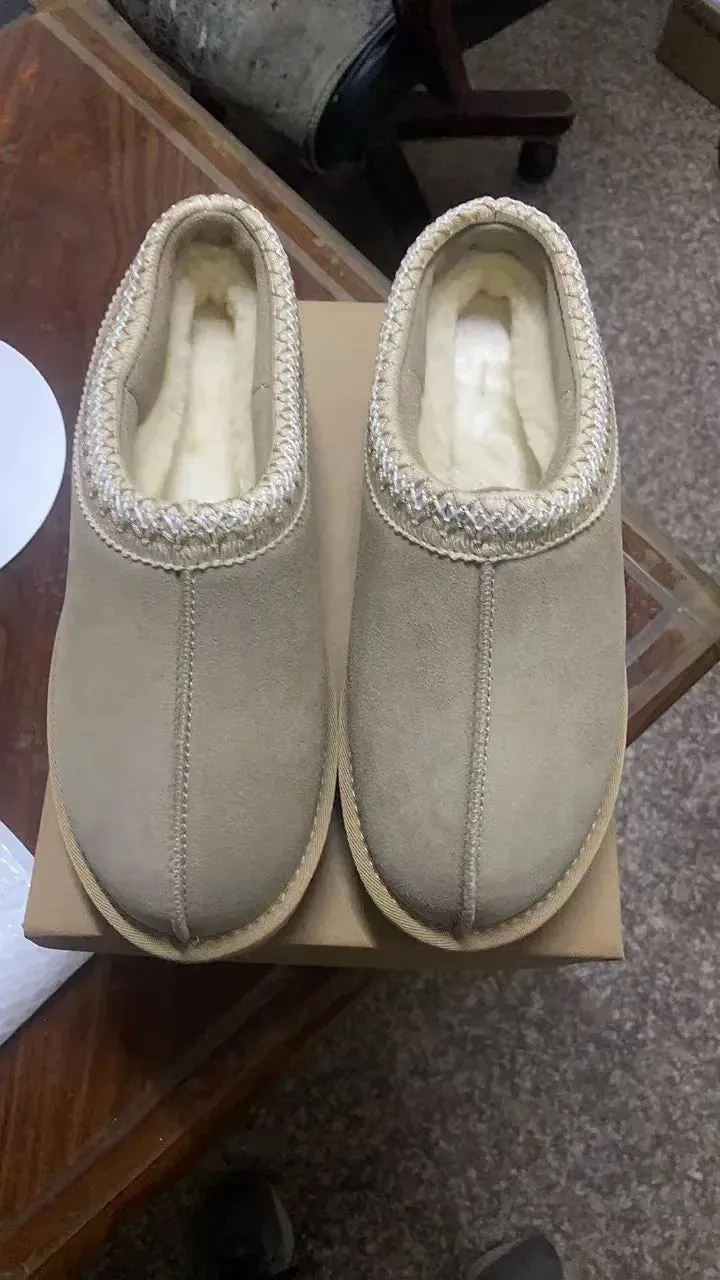 Winter Women Suede Slippers Genuine Leather Tasman Fur Slippers Tazz Shoes Ultra Mini Girls Boy Low-top Warm Boot Short Plush Slides Cloudfoam Plus