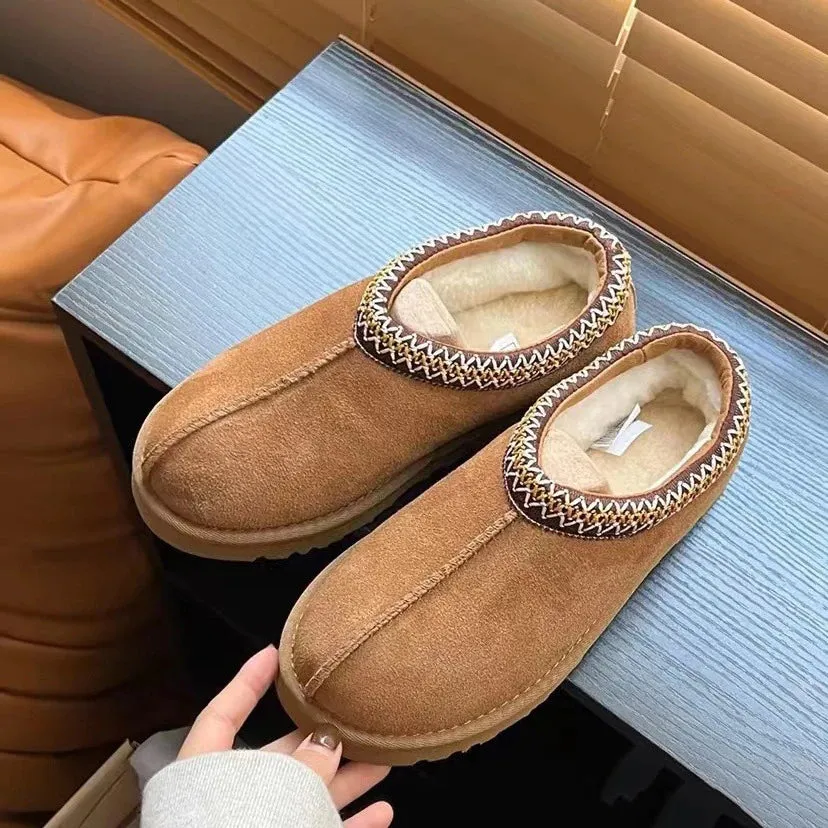 Winter Women Suede Slippers Genuine Leather Tasman Fur Slippers Tazz Shoes Ultra Mini Girls Boy Low-top Warm Boot Short Plush Wizard Of Oz Slippers Trick