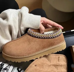 Ugg Leather Slippers Winter Women Suede Slippers Genuine Leather Tasman Fur Slippers Tazz Shoes Ultra Mini Girls Boy Low-top Warm Boot Short Plush