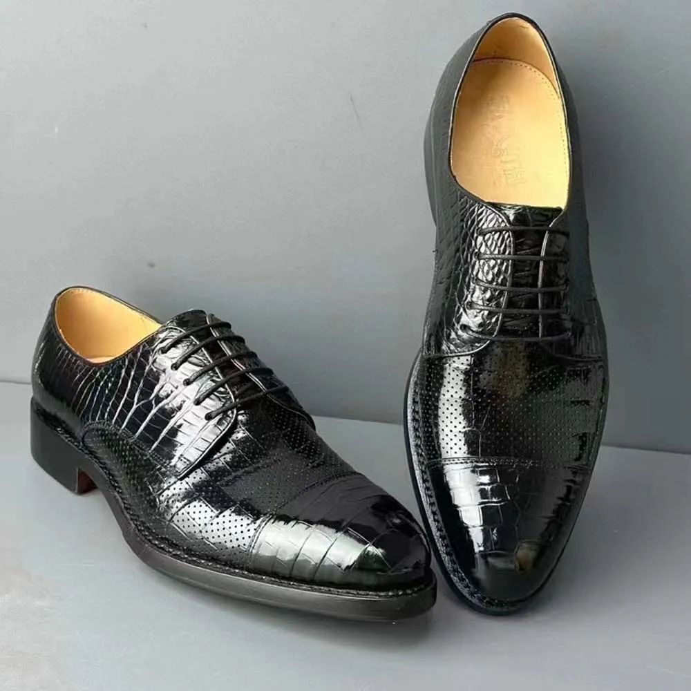 Preorder Crocodile Shoes Men Breathable Crocodile Leather Shoes Goodyear Formal Dress Shoes Male Office Party Wedding Shoes Wedding Silver Dress Shoes