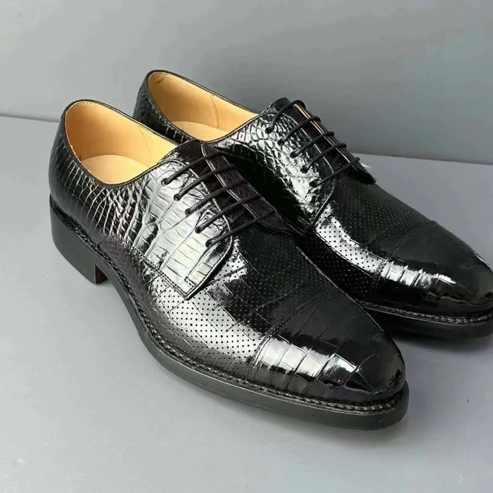 Preorder Crocodile Shoes Men Breathable Crocodile Leather Shoes Goodyear Formal Dress Shoes Male Office Party Wedding Shoes Dress Shoes Comfy